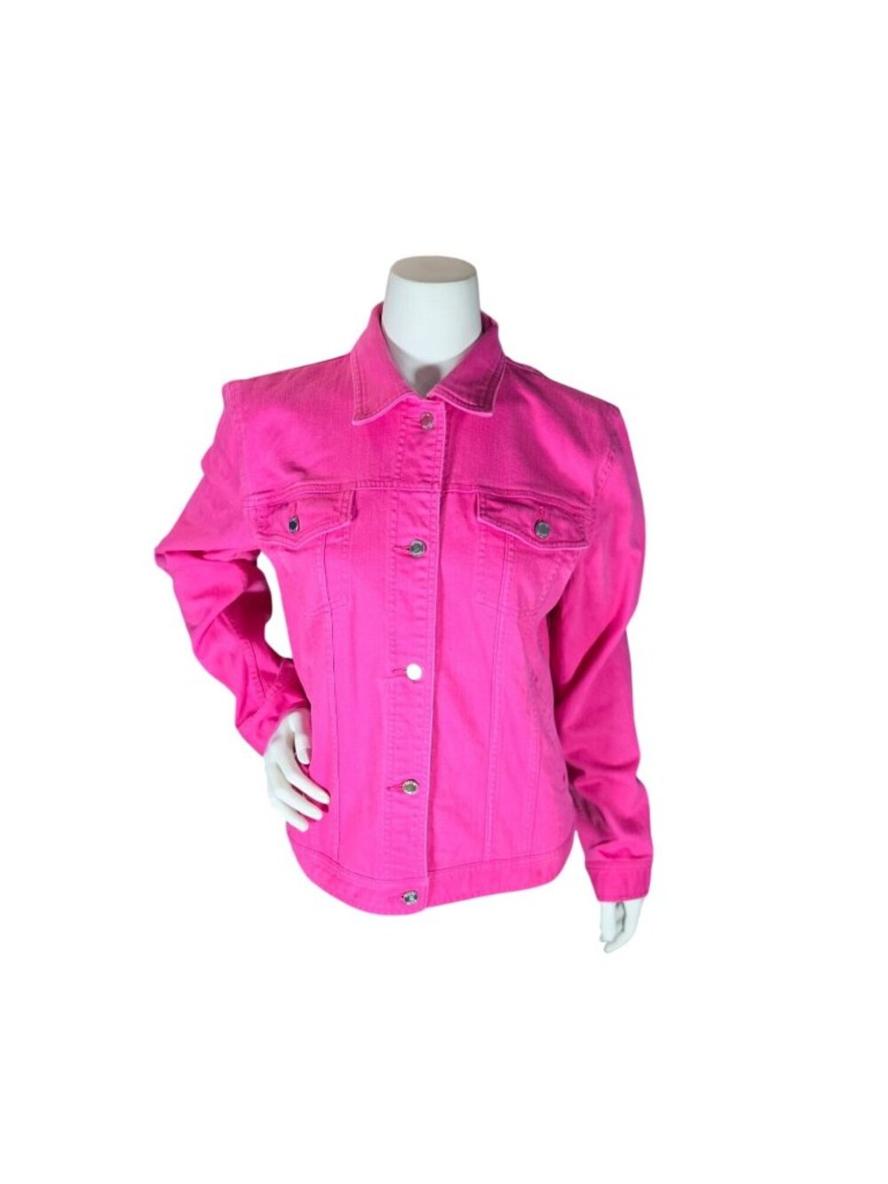 CHAPS Hot Pink Stretch Denim Trucker Jacket Large Barbiecore Twill Jean GUC